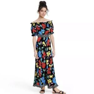 Rixo For Target Dress Size 0 Off The Shoulder Puff Sleeve Maxi Floral Print NWT